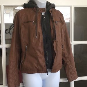 Hooded Faux-Leather Jacket
